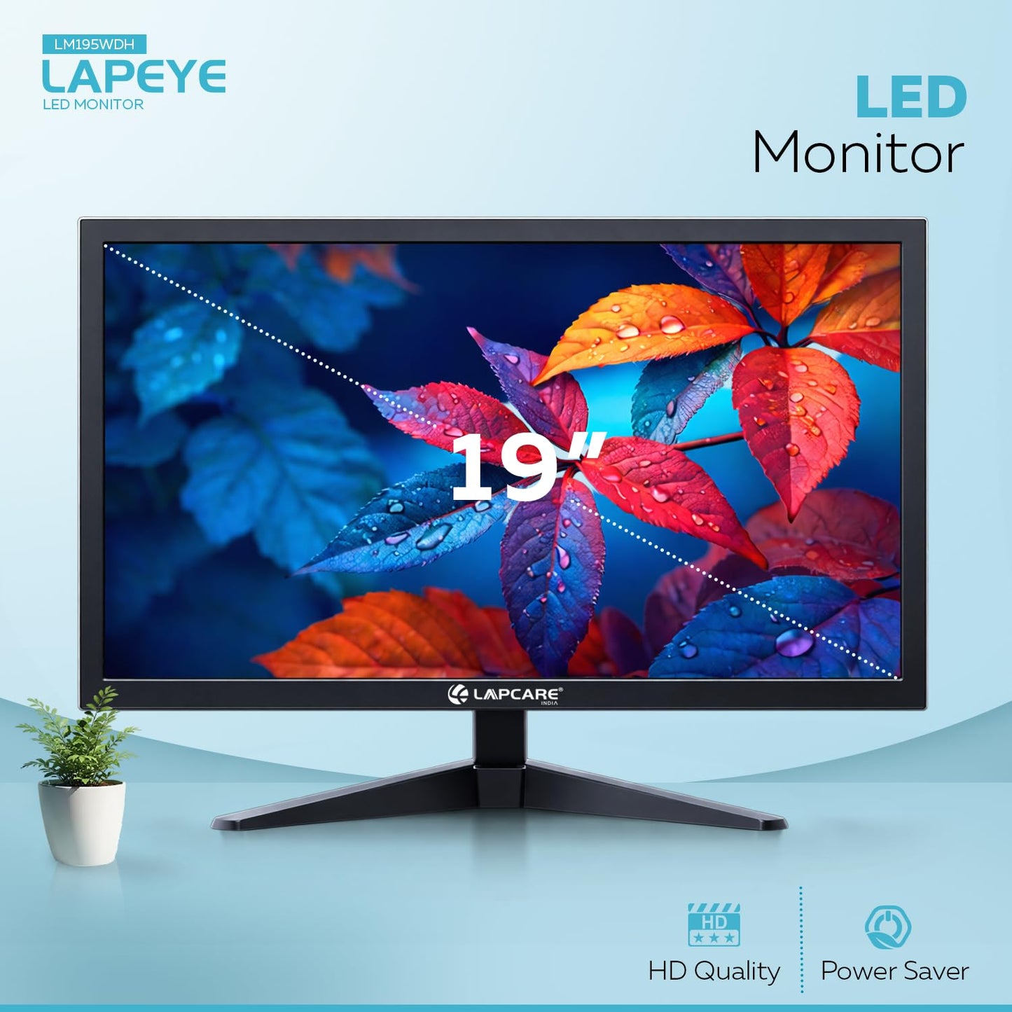Lapcare LM195WDH 19 Inch(48.26CM) LED Display 16:10 1440x900 Pixel Ratio,Tilt Stand,Vesa Mount,HDMI + VGA Port (Black)
