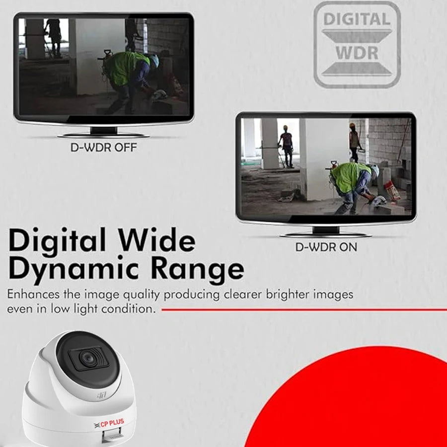 CP PLUS 2.4MP Full HD IP Indoor Wired Dome Camera CP-URC-DC24PL3 Compatible with DVR only | 30 Meters IR Black & White Night Vision | 3.6mm Lens | Motion Detection, White